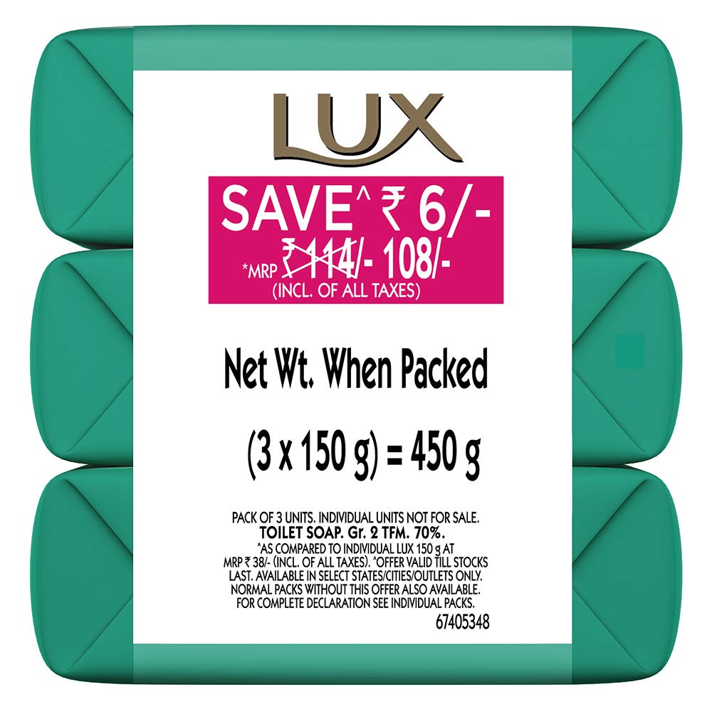 Lux Fresh Splash Cooling Mint & water lily Soap Bar, 3x150g