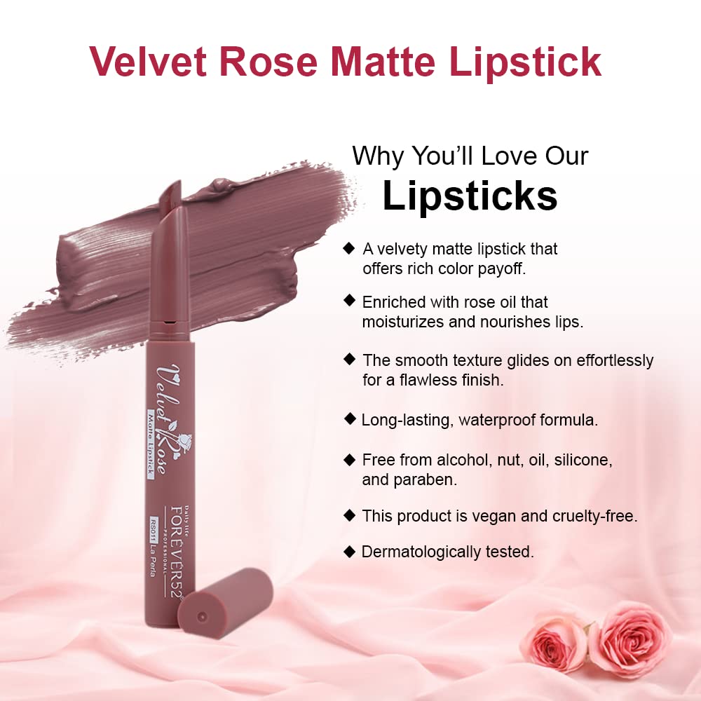 Forever52 Daily Life Velvet Rose Matte Long-Lasting Crayon Lipstick (Enriched With Rose Oil) - Hydrating Bold Lip Color With Silky Finish Look