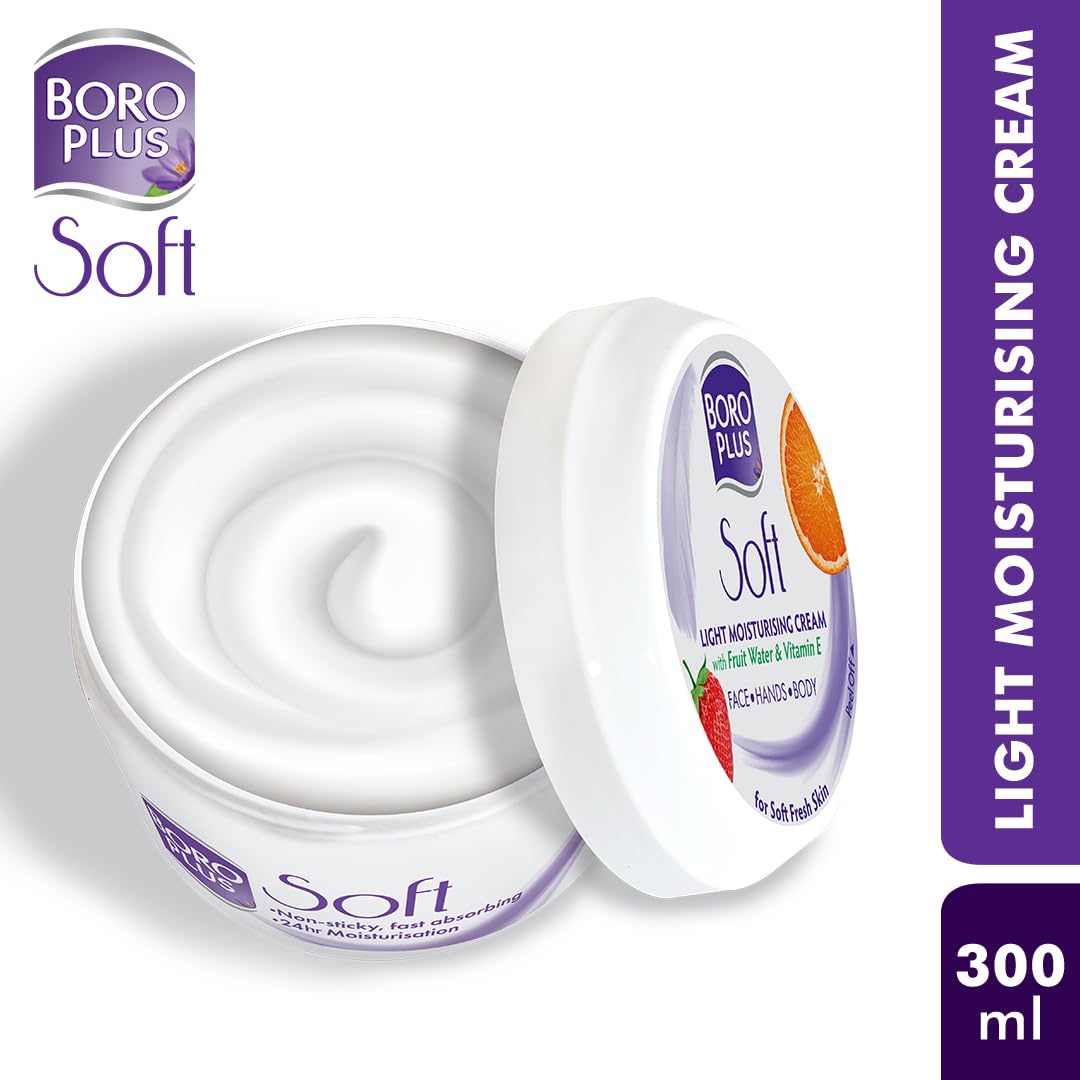 BoroPlus Soft Light Moisturising Cream | Light & Non-sticky | Provides 24 hour moisturisation|Ayurvedic Cream for all seasons |Hand Cream, Body Cream & Face Cream | Vitamin E - 300 ml (Pack of 2)