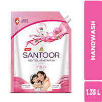 Santoor Mild Gentle Hand Wash 1350ml with Goodness of Lotus & Tulsi| Rich Lathering Formula with Anti-Bacterial Properties| Soft on Hands| Soothes & Hydrates Skin