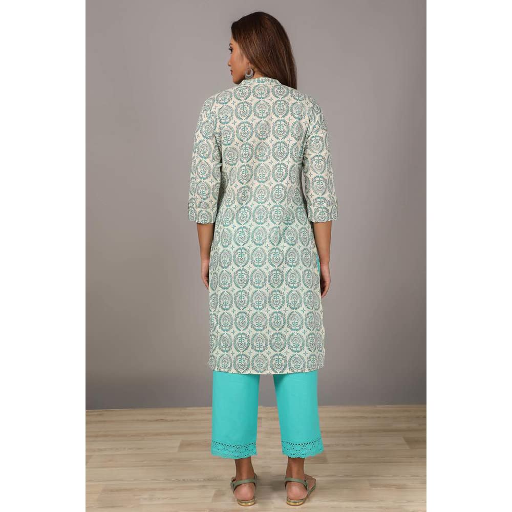 in. fuse by Shoppers Stop Mandarin Neck Printed Cotton Women Straight Fit Kurta