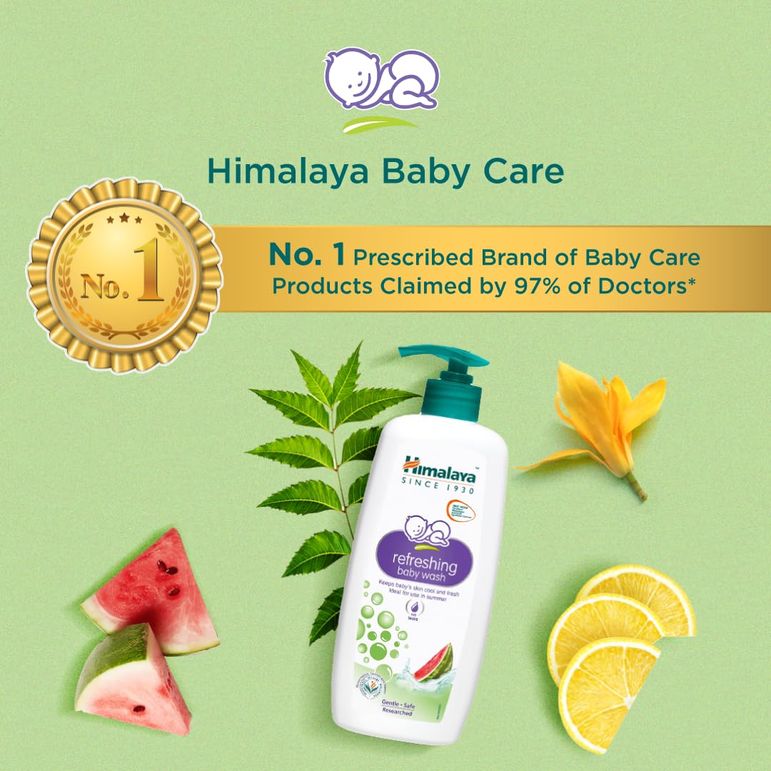 Himalaya Refreshing Baby Wash| Tear-free formula|with watemelone|Keeps baby's  skin cool & fresh|No Parabens|No SLS|No SLES|No synthetic colors|400ml (Pack of 2)