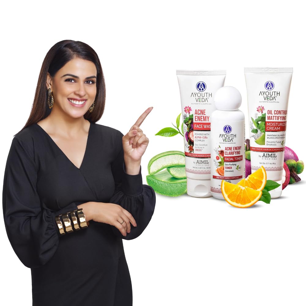 Ayouthveda Anti-acne Face Care Kit Maintain Oil Moisture, Skin Purifying | Acne Enemy Face Wash Gel 100ml | Acne Enemy Clarifying Facial Toner 100ml | Oil Control Mattifying Moisturizer Cream 60g