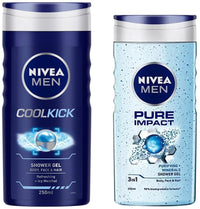 Nivea Men Shower Gel, Pure Impact Body Wash, 250ml & Men Shower Gel, Cool Kick Body Wash, 250ml