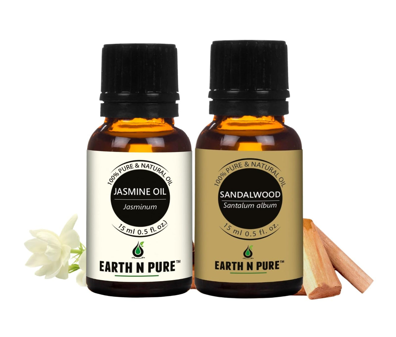 Earth N Pure Sandalwood Essential Oil and Jasmine Essential Oil Pack of 2-15 ml