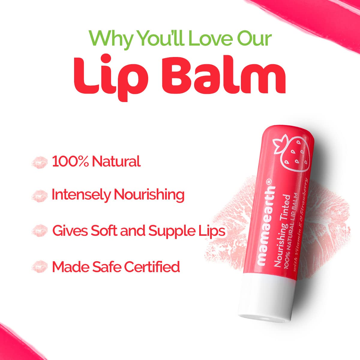 Mamaearth Nourishing Tinted 100% Natural Lip Balm with Vitamin E and Strawberry 4 g - (Pack of 2)