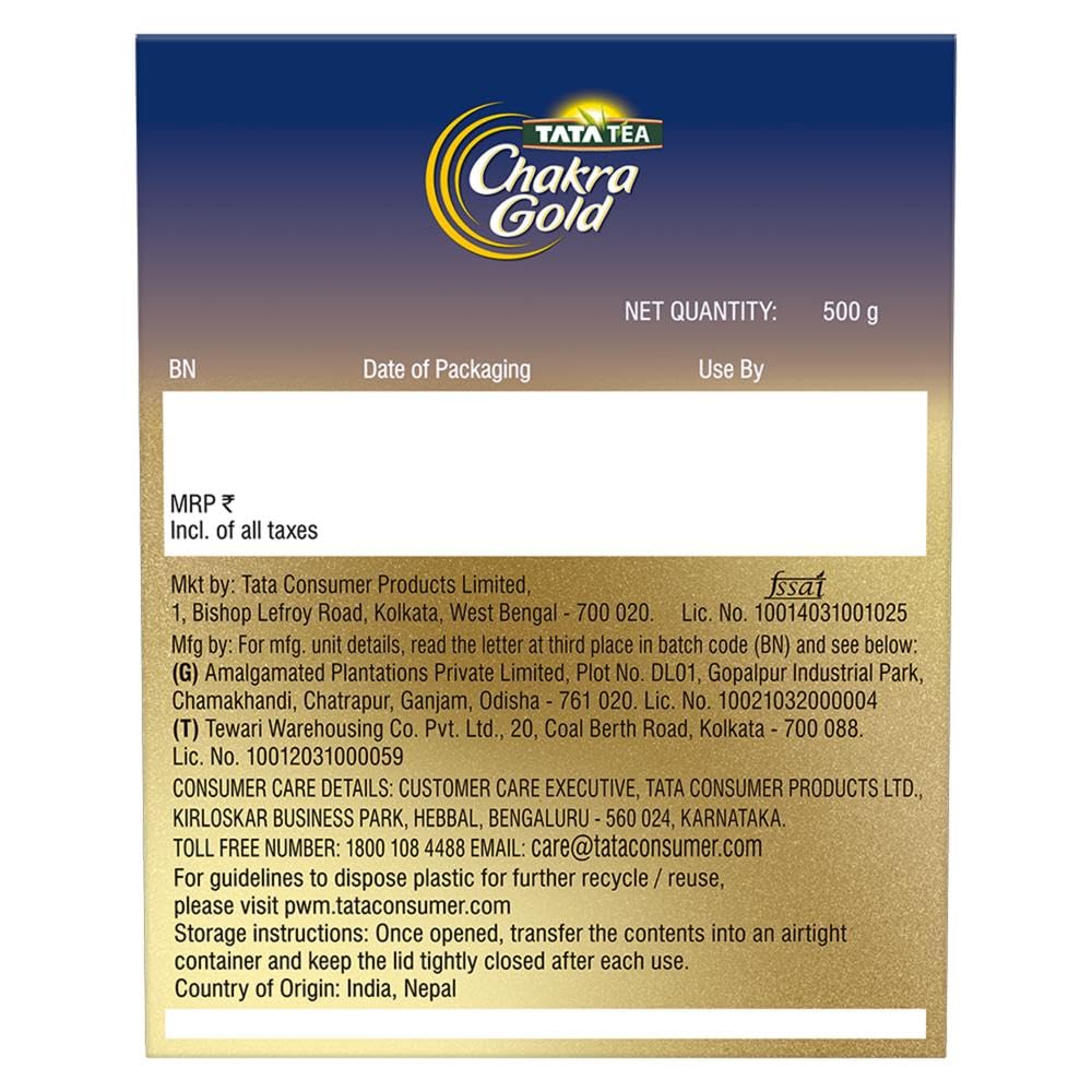 Tata Tea Chakra Gold Premium Leaf Tea| Rich Aroma & Taste | Black Tea With Leaf | 500 gram