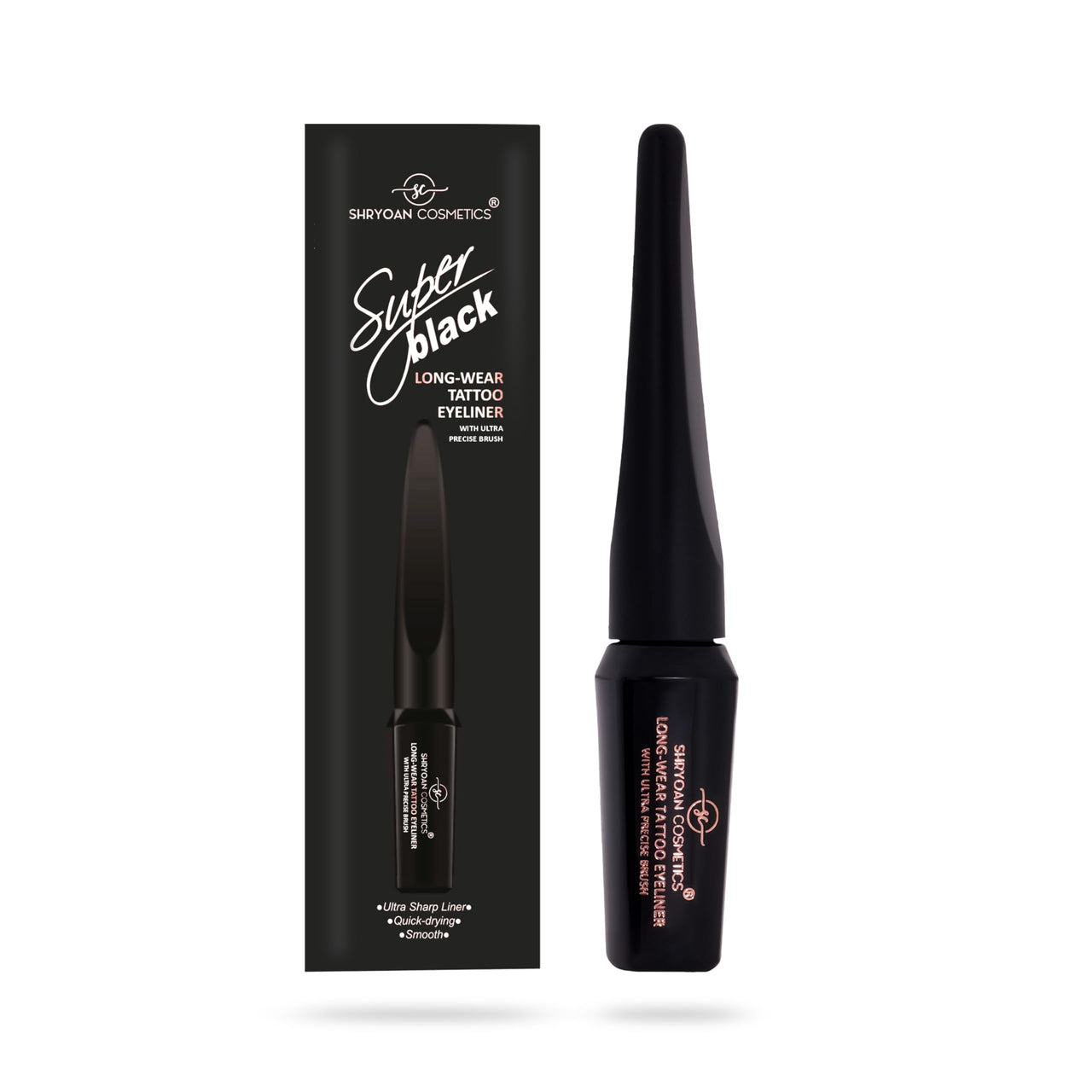 Super Black Long-Wear Tattoo Eyeliner With Ultra Precise Brush | Quick Drying | Smooth | Ultra Sharp Liners| Waterproof with Matte Finish & 18 hour stay| 7.6 ML