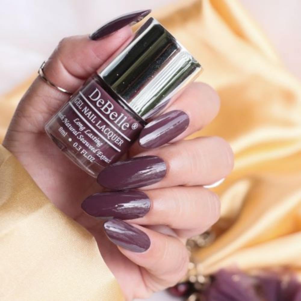 DeBelle Gel Glossy Finish Nail Polish Plum Toffee (Plum Maroon), Enriched With Natural Seaweed Extract, Cruelty Free, Toxic Free - 8 Ml