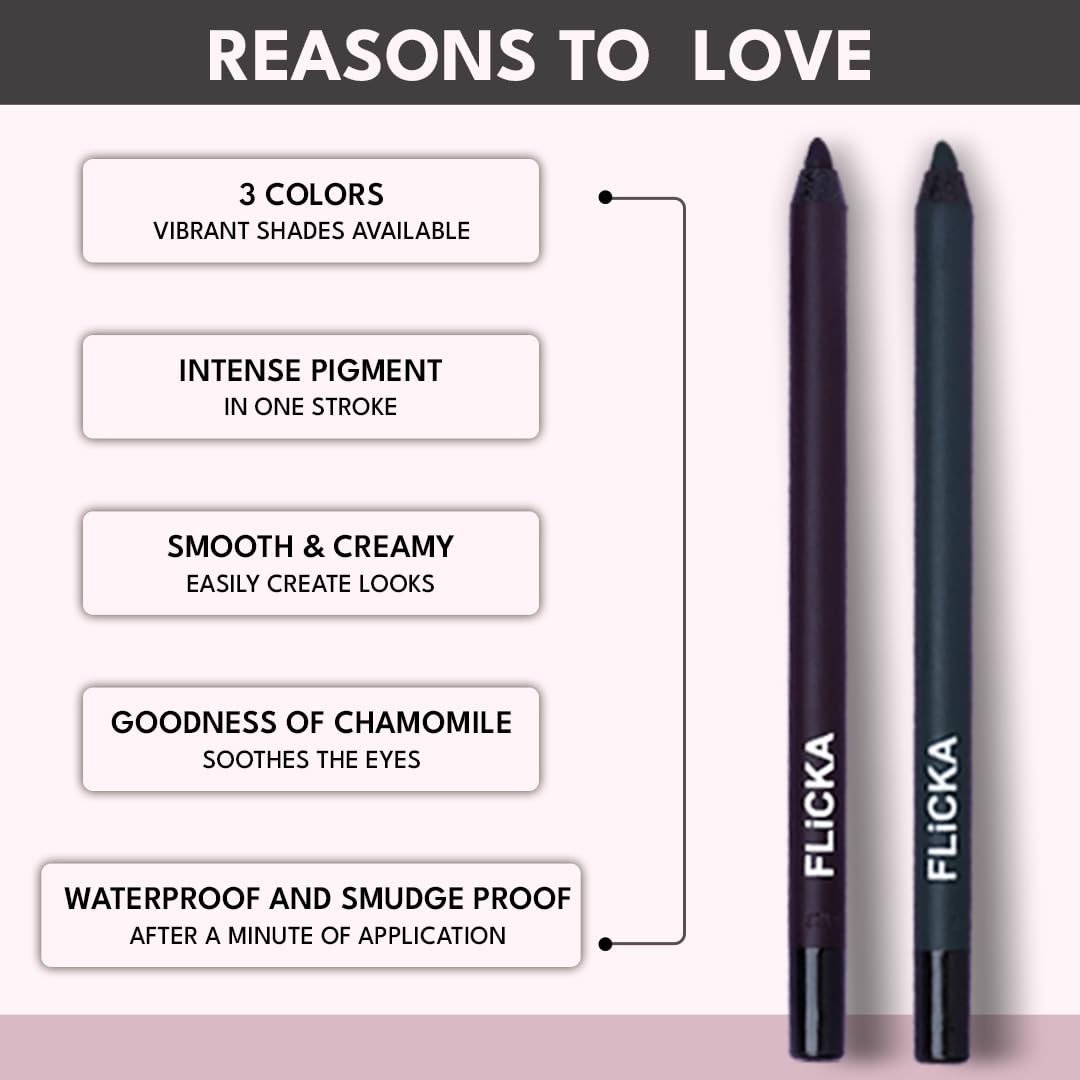 FLiCKA Keep It Bold Kajal | Waterproof, Smudgeproof, Intense Kajal, Long-lasting Formula upto 18hrs, 01 Dark Blue, 1.2 g