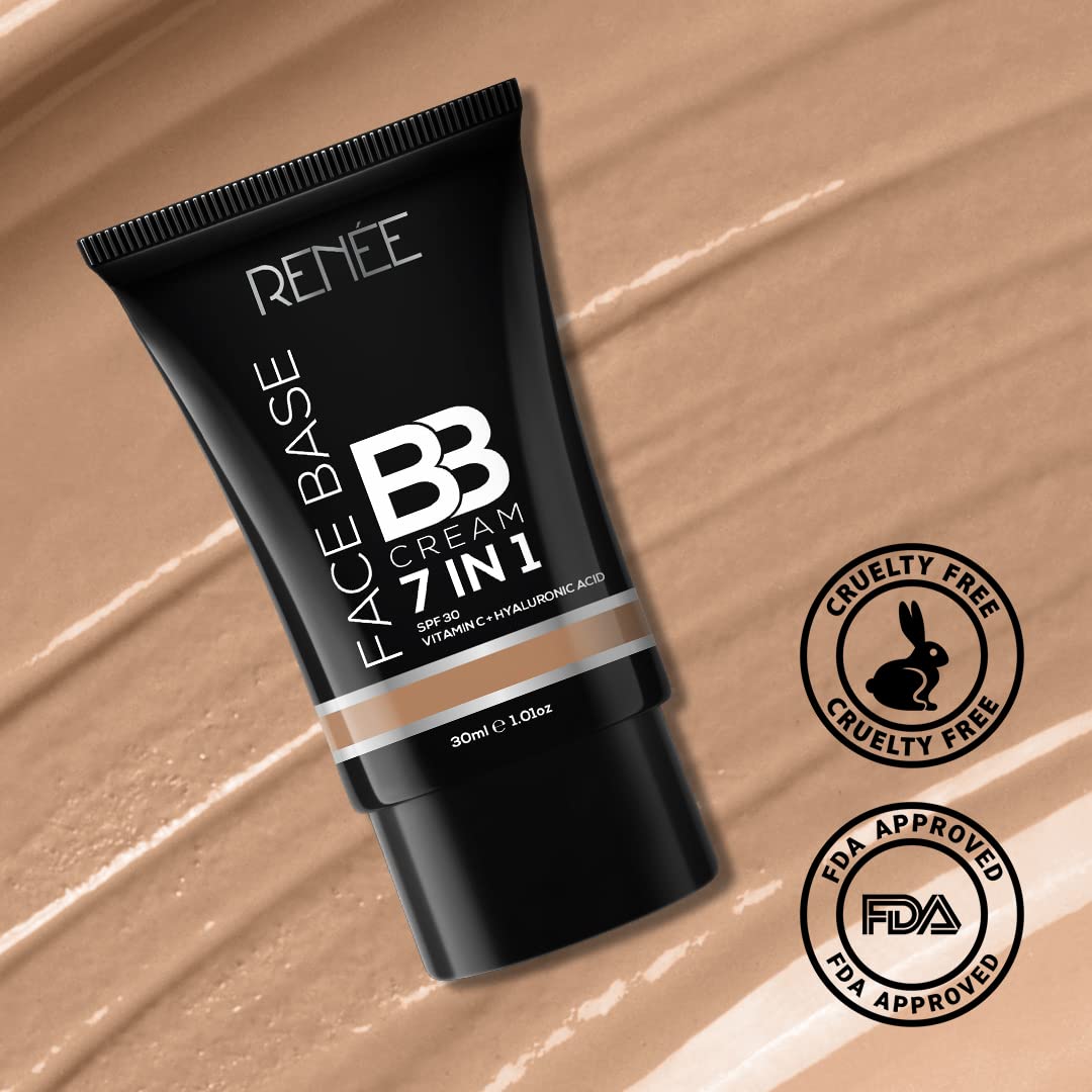 RENEE Face Base BB Cream 7 in 1 with SPF 30 PA+++, Enriched with Hyaluronic Acid, Vitamin C, Hydrates, Nourishes & Smoothens Skin Texture, Praline 30ml