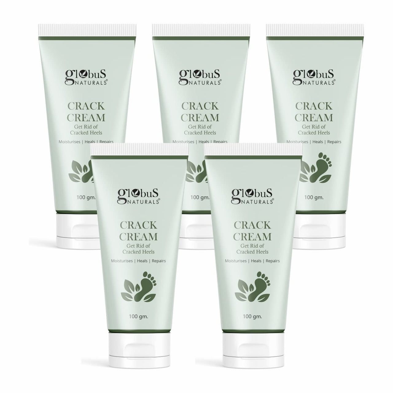Globus Naturals Crack Cream for Dry Cracked Heels & Feet Enriched with Aloe Vera, Almond & Anantmool, Suitable For All Skin Types, 100g (pack of 5)