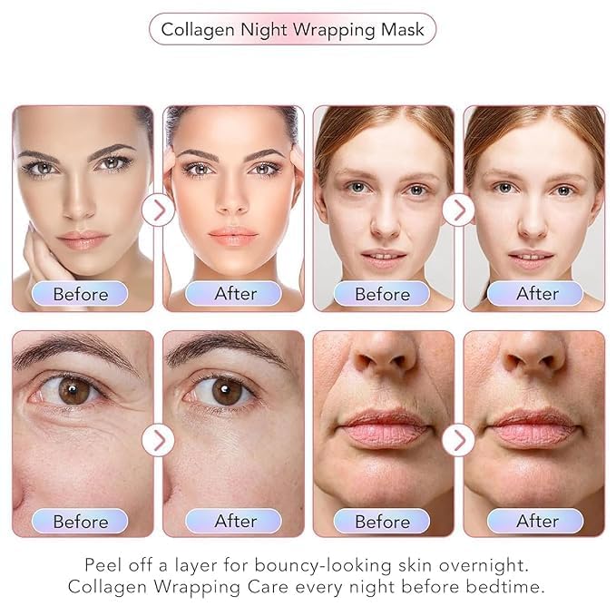 Bio-Collagen Overnight Face Mask | Hydrogel Mask for Deep Hydration, Pigmentation, Anti-Aging & Pore Minimizing | Hyaluronic Acid, Niacinamide, Vitamin E & Centella (TUBE 1)