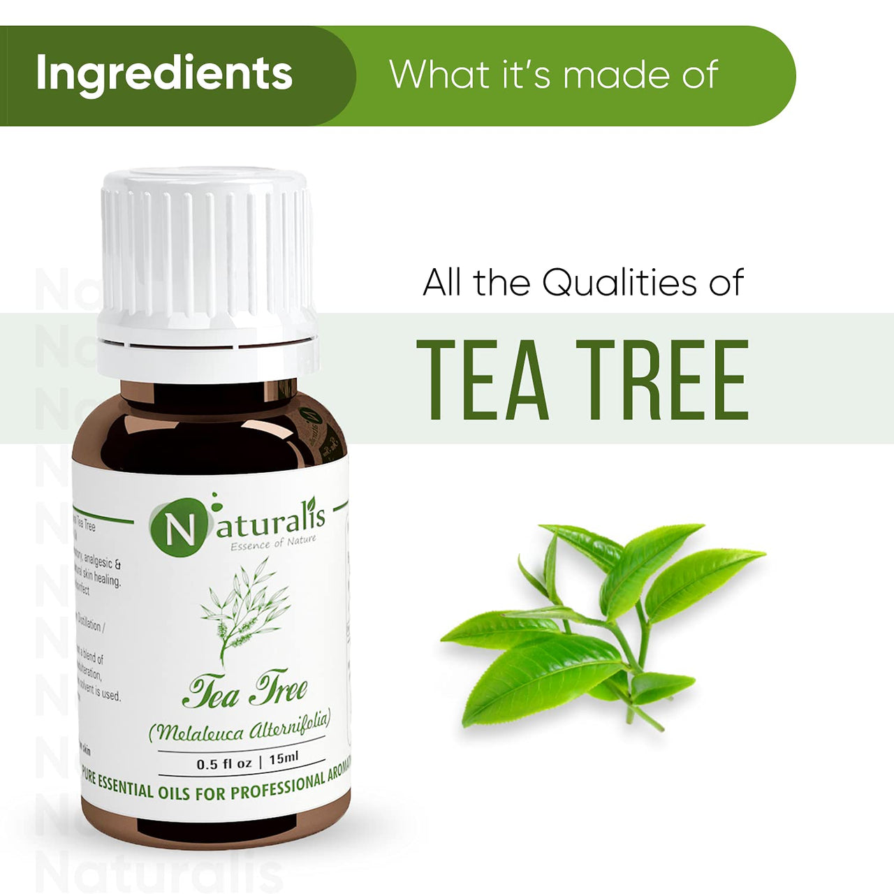 Naturalis Tea Tree Oil for Hair, Acne, Pimples and Scar - Pure and No Dilution Tea Tree Oil - No Solvents - Ideal for Aromatherapy - 15ml