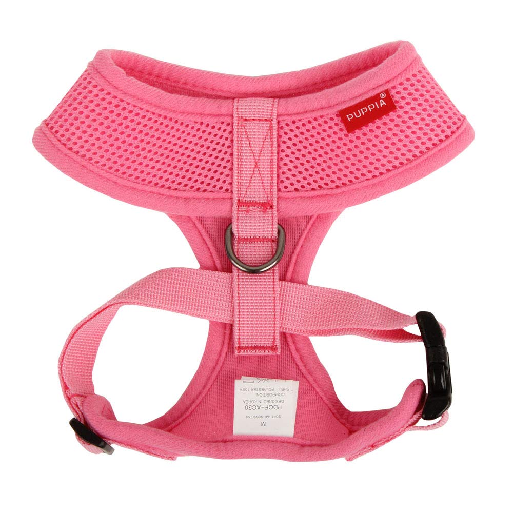 Puppia Soft Dog Harness No Choke Over-The-Head Triple Layered Breathable Mesh Adjustable Chest Belt and Quick-Release Buckle, Pink, Large