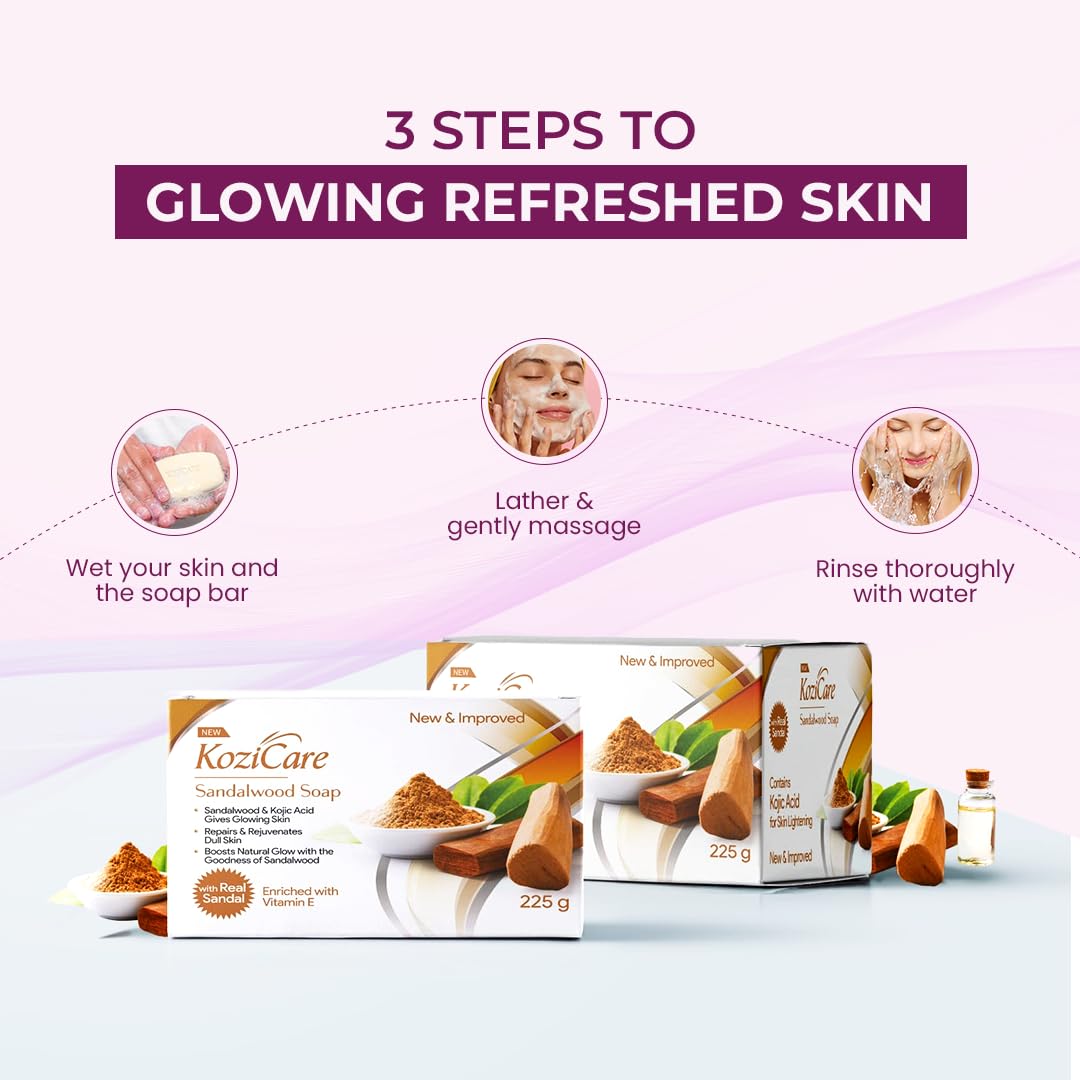 Kozicare Sandalwood Bath Soap for Younger Looking and Glowing Skin | with a Long-Lasting Youthful Radiance |For Man, Women and All Skin types-75gm (Pack of 12)