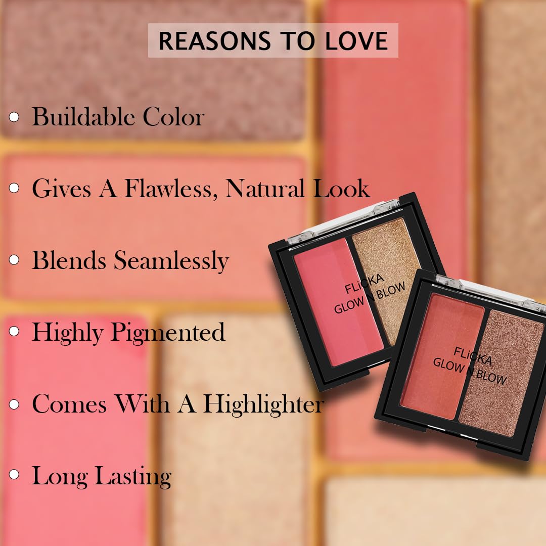 FLiCKA Glow N Blow Blusher And Highlighter Palette For Face Makeup| Long Lasting, Travel Friendly, Highly Pigmented Flawless Look | 04 Goal Oriented