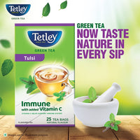 Tetley | Green Tea With Tulsi | Immune With Added Vitamin C | 25 Tea Bags, 30 Grams