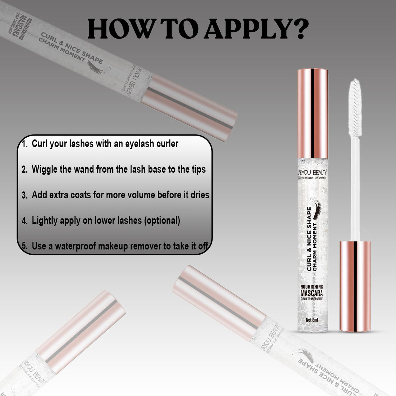 Lakyou Beauty Curl & Nice Shape Charm Moment Transparent Mascara | Smudge Proof | Waterproof | Volumizing, Lengthening, Clear & Long Lasting | Curls Lashes | Set Brows | Highly Pigmented | For All Skin Types | 8ml