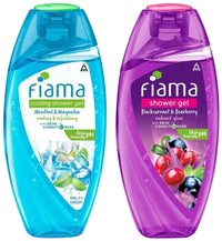 Fiama Cooling Shower Gel Menthol & Magnolia, 250ml Bottle & Fiama Shower Gel Blackcurrant & Bearberry Body Wash With Skin Conditioners, 250ml Bottle