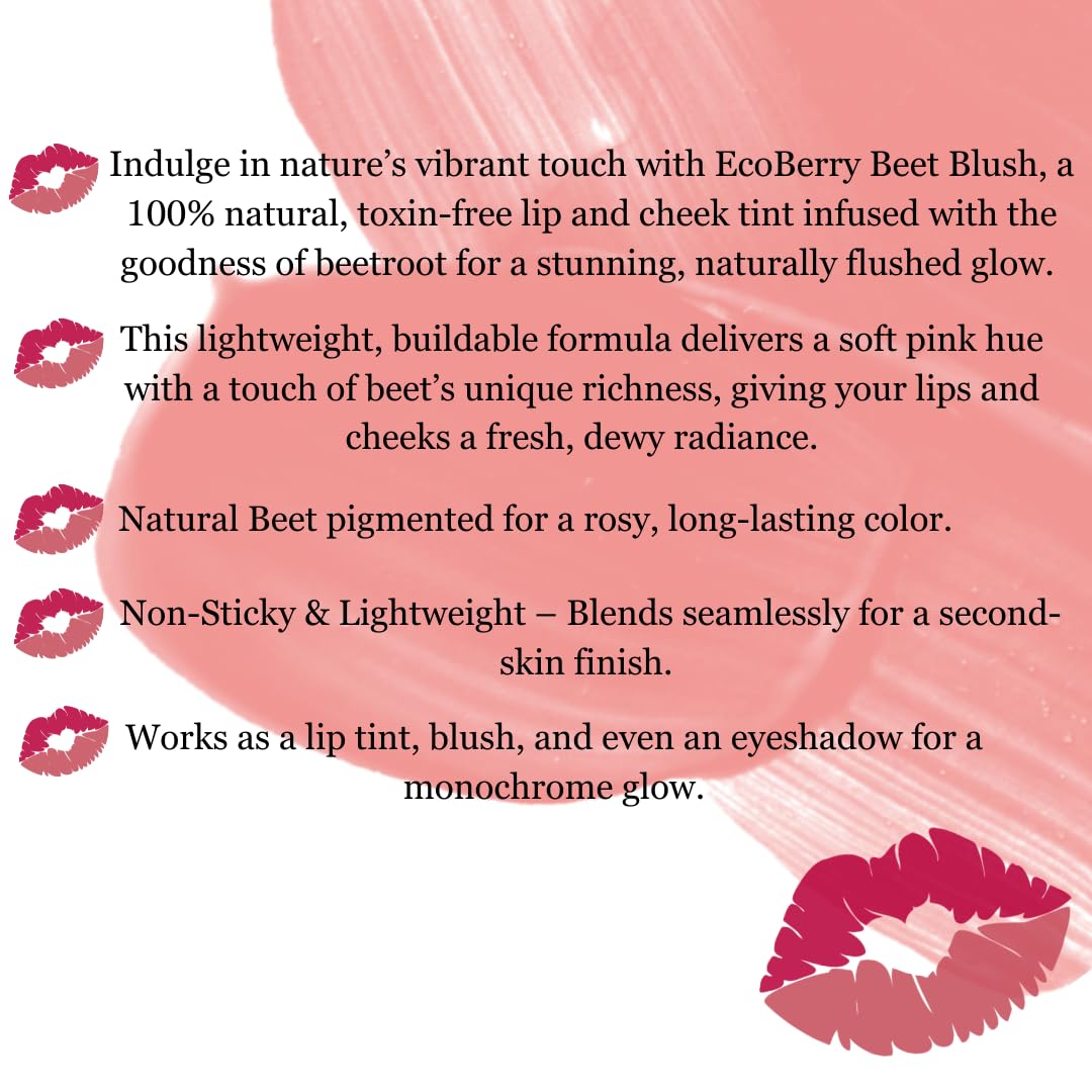EcoBerry Beet Lip & Cheek Water Tint | Antioxidants, Hydrating, Moisturizing Nourishing, Smoothening, Natural, Organic, Chemical Free, Preservative Free, Vegan 3.2g
