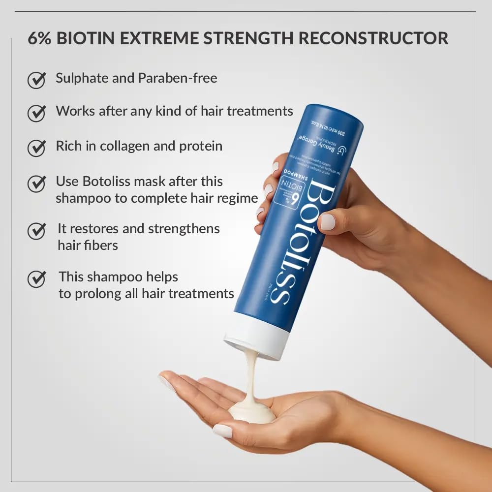 Beauty Garage Botoliss Biotin Shampoo | 6% Biotin with Collagen & Protein | 300ml Sulfate-Free Hair Cleanser | Botoliss Shampoo for Women & Men | Suitable for All Hair Types