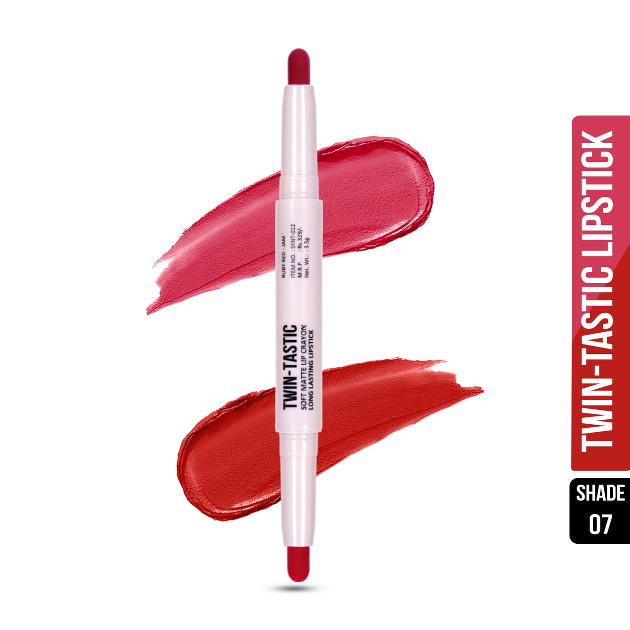 Shryoan 2-in-1 Twin-Tastic Lipstick | Soft Lip| Matte| Crayon | Long Lasting, Waterproof |Highly Pigmented Lipstick | Pack of 1 (Cherry Red)