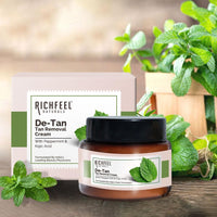 Richfeel De-tan Cream | Natural Skin Tan Removal with Peppermint, Honey, and Cucumber |Ayurvedic and Organically Pure| Tan Removal Face Pack for All Skin Types| 100 g (Pack of 2)