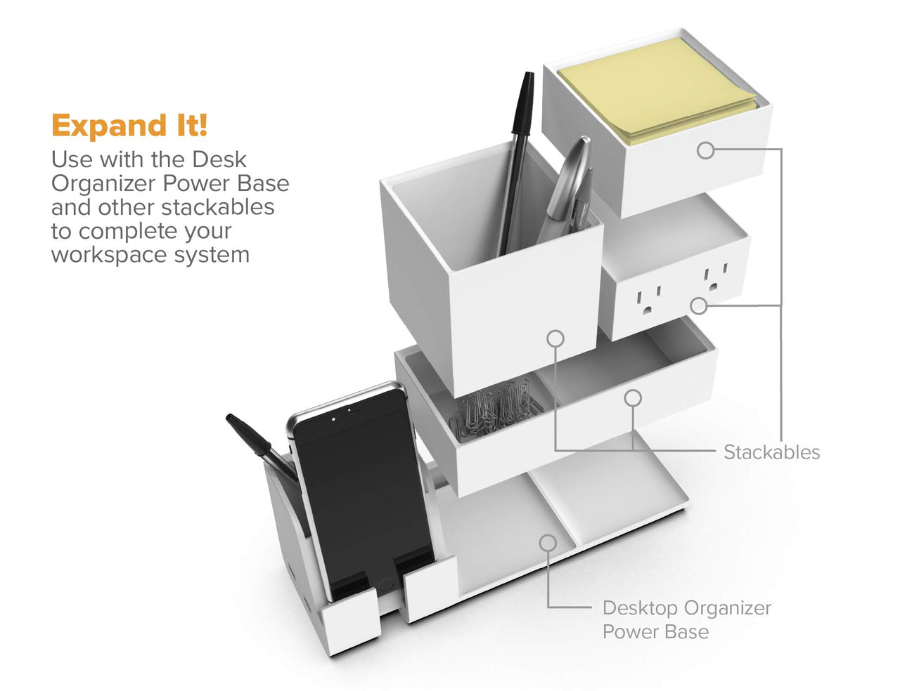 Bostitch Office Konnect Pencil Cup Desk Organizer, Pen Cup, 2-Pack, White Pencil Cup, 2-Pack