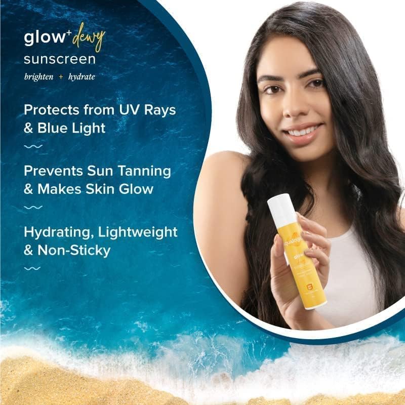 Aqualogica Glow+ Dewy Sunscreen SPF 50 PA++++ with Papaya & Vitamin C | For Oily, Combination & Dry Skin Type | UVA/B & Blue Light Protection | Fragrance-Free | For Men & Women | 50g x 2