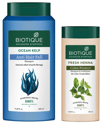 Biotique Bio Kelp Protein Shampoo for Falling Hair Intensive Hair Regrowth Treatment, 340ml And Biotique Bio Henna Leaf Fresh Texture Shampoo & Conditioner, 180 ml