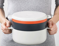 Joseph Joseph M-Cuisine Microwave 4-Piece Stackable Cooking Set, 2 liter cooking pot, steamer, griddle and lid, Orange/Beige