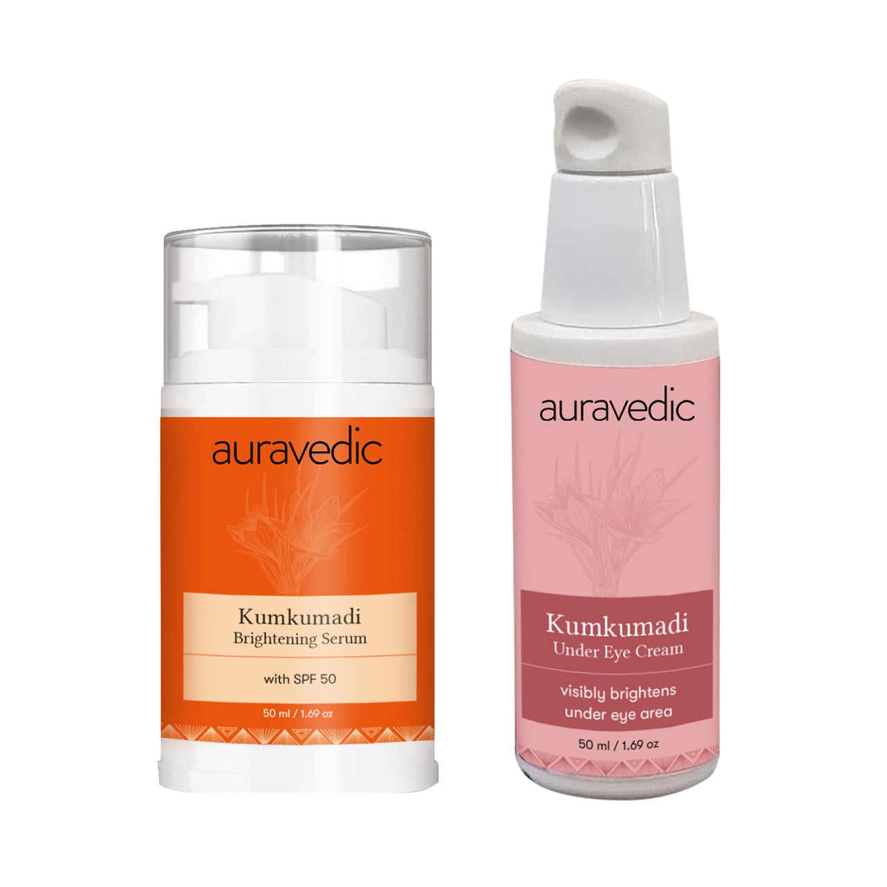 Auravedic Kumkumadi Face Serum Sunscreen SPF 50 & Kumkumadi Under eye cream with Kumkumadi tailam Kumkumadi Face oil for glowing skin and dark circles removal