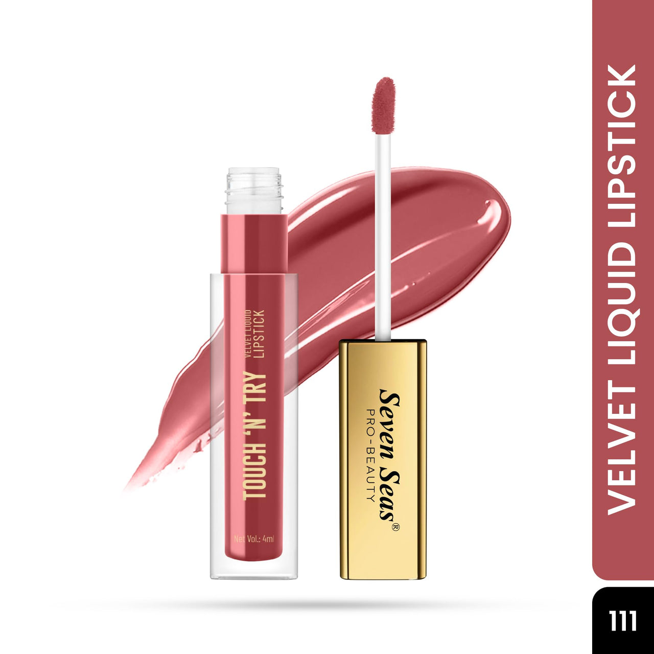 Seven Seas Touch N Try Velvet Liquid Lipstick | Matte Finish | One Swipe Application | Non Transfer | Water Proof | Liquid Lipstick for Women | Long Lasting Stay Up to 8 Hours (11, 4ML)