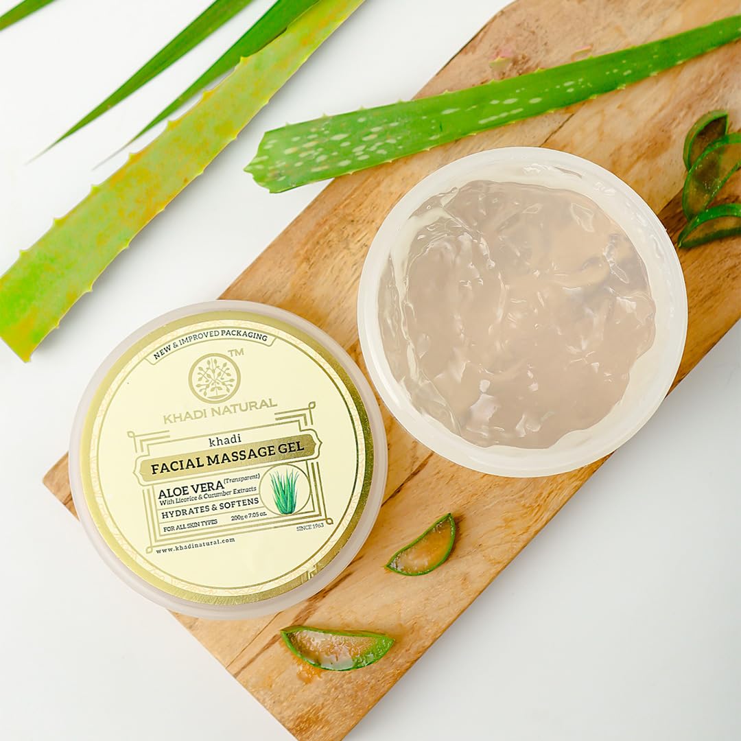 Khadi Natural Ayurvedic Aloevera Gel (Transparent) | Hydrates Skin | Soothes Irritated Skin | Helps Fight Acne| Reduces Tan | Suitable for all skin types | Pack of 3 (200 * 3, 600gm)