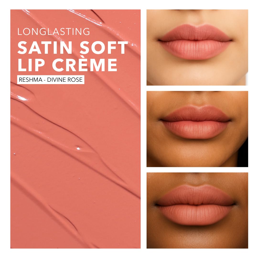 SIMPLYNAM Satin Soft Lip Crème - Divine Rose | 1 Swipe Full Coverage | Hydrating, Creamy Matte Finish | 16 Hour Stay | Transfer-Proof & Smudge-Proof | Infused with Peptides & Squalane | Vegan