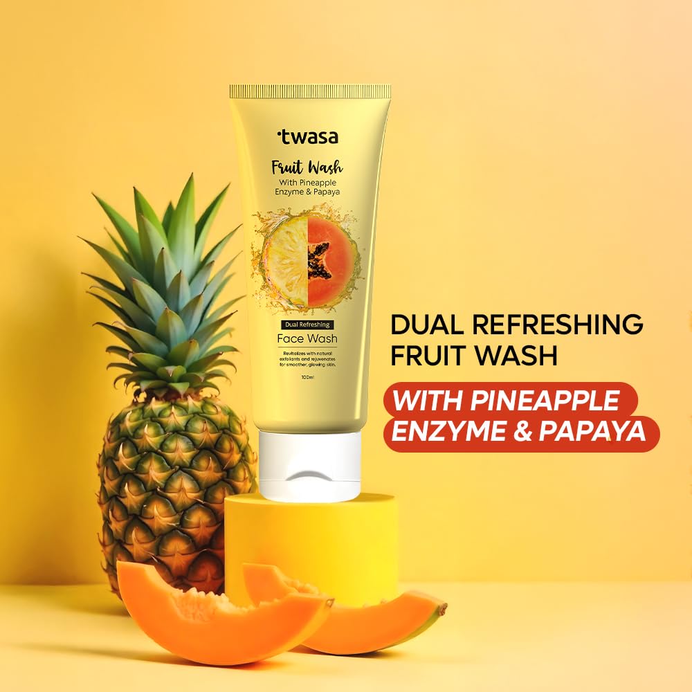 Twasa Pineapple Enzyme & Papaya Fruit Face Wash For Gently Exfoliates, Reduce Dark Spots & Glowing Skin | Cleanser For Brightening & Evens Skin Tone | For Men & Women - 100ml