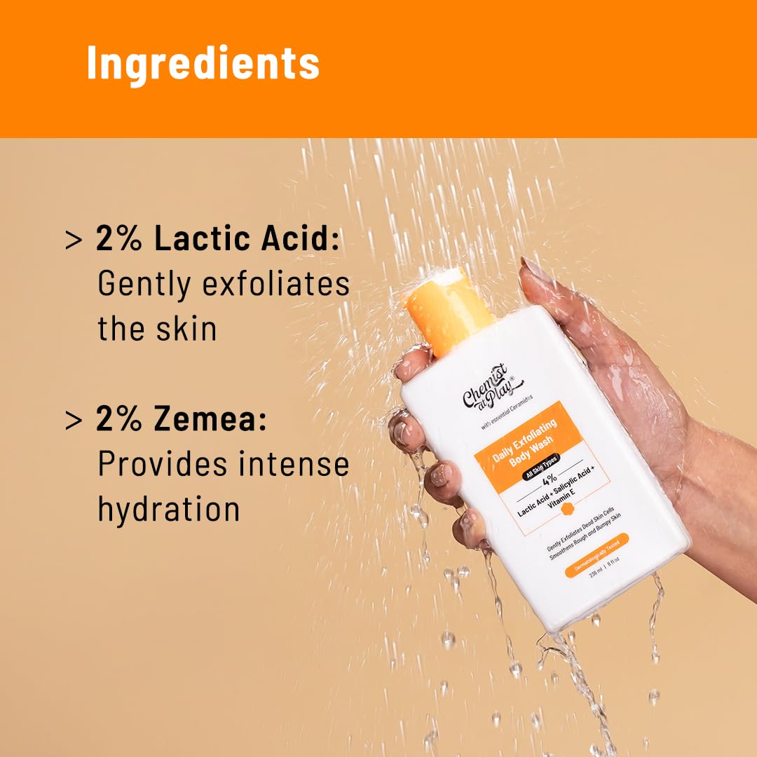 Chemist At Play 1% Salicylic Acid Exfoliating Body Wash 236ml | Paraben & SLS Free | Enriched with Vitamin E & Murumuru | Gentle Exfoliating Shower Gel | Prevents Dry, Rough, Bumpy Skin | Men & Women