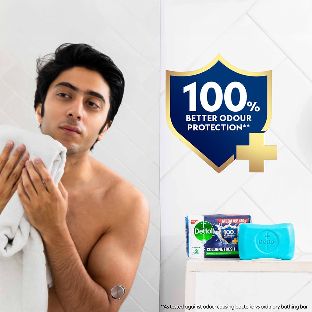 Dettol Cologne Fresh Bathing Soap Bar with 100% better odour protection- 150g Pack of 4, (600gm)