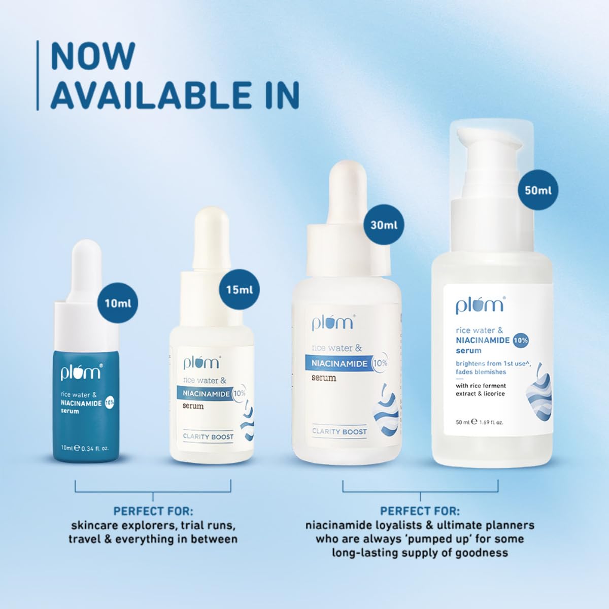 Plum 10% Niacinamide Serum with Rice Water | Provides Clear, Glowing & Brightening Skin | for Acne Prone, Combination, Oily & Sensitive Skin | Oil Control & Anti Acne Face Serum for Women & Men | 15ml