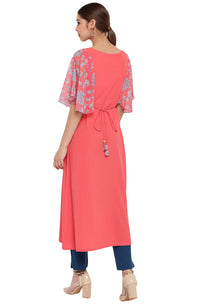 Janasya Women's  Coral Poly Crepe Kurta