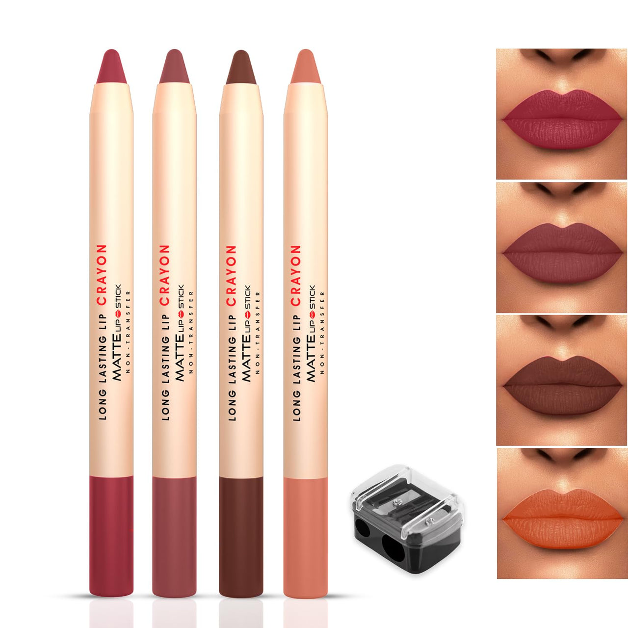 Shryoan Long Lasting Lip Crayon Matte Lipstick Set Of 4 | Non Transfer & Water Proof Lipstick | Full Coverage & Moisturizing Finish (SHADE C) (3.8gm X 4)