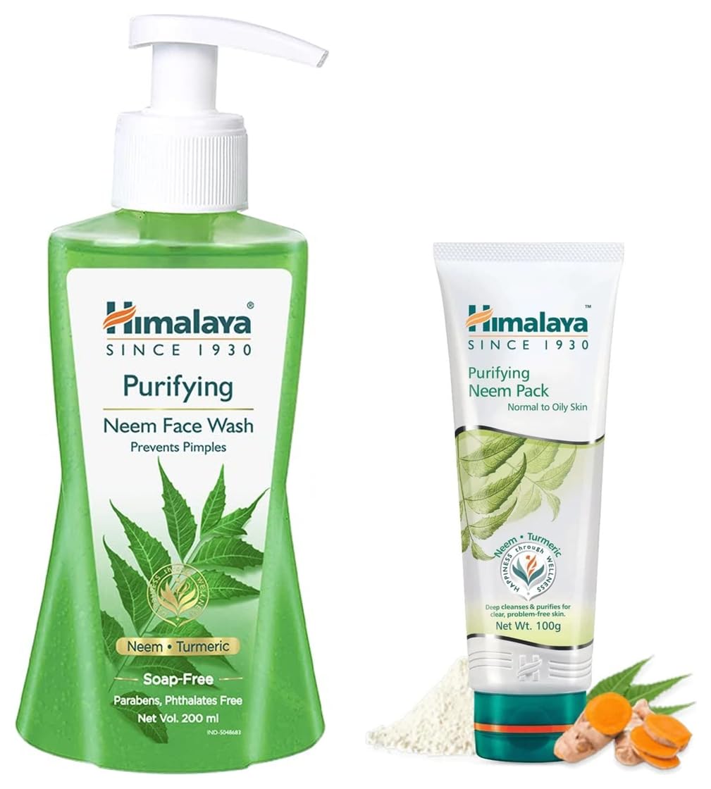 Himalaya Herbals Purifying Neem Face Wash, 200ml & Herbals Purifying Neem Pack, 100g Combo