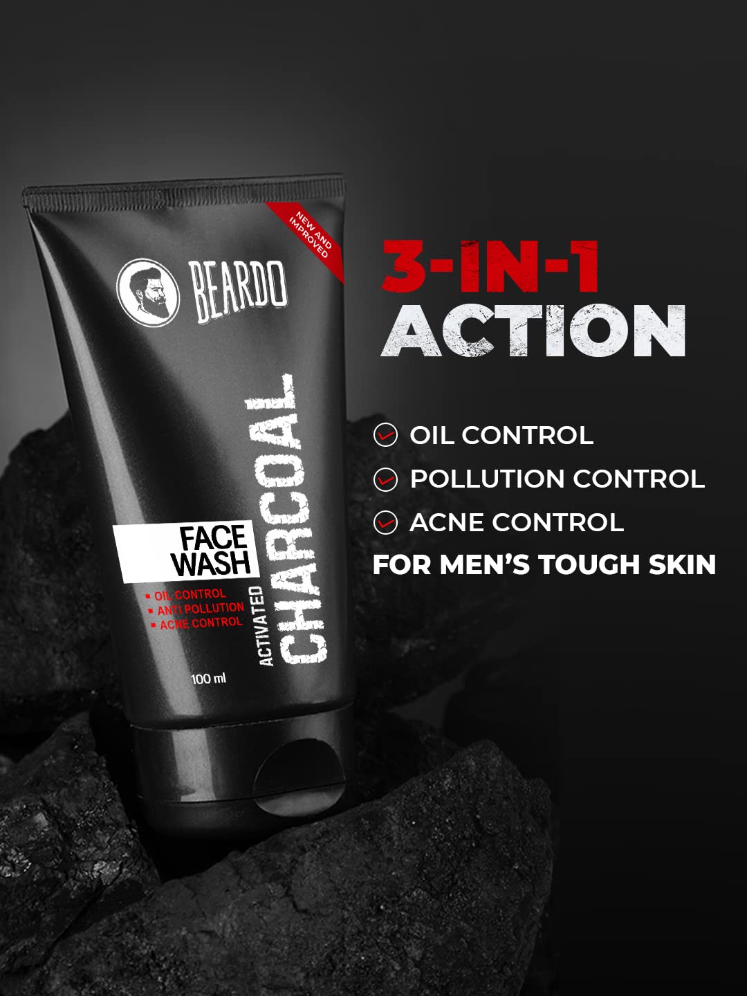 Beardo Activated Charcoal Facewash & Bodywash Combo |Deep Pore Cleansing|Removes Dirt & Impurities|Pollution Damage Control|Oil Control|For Men 100ml