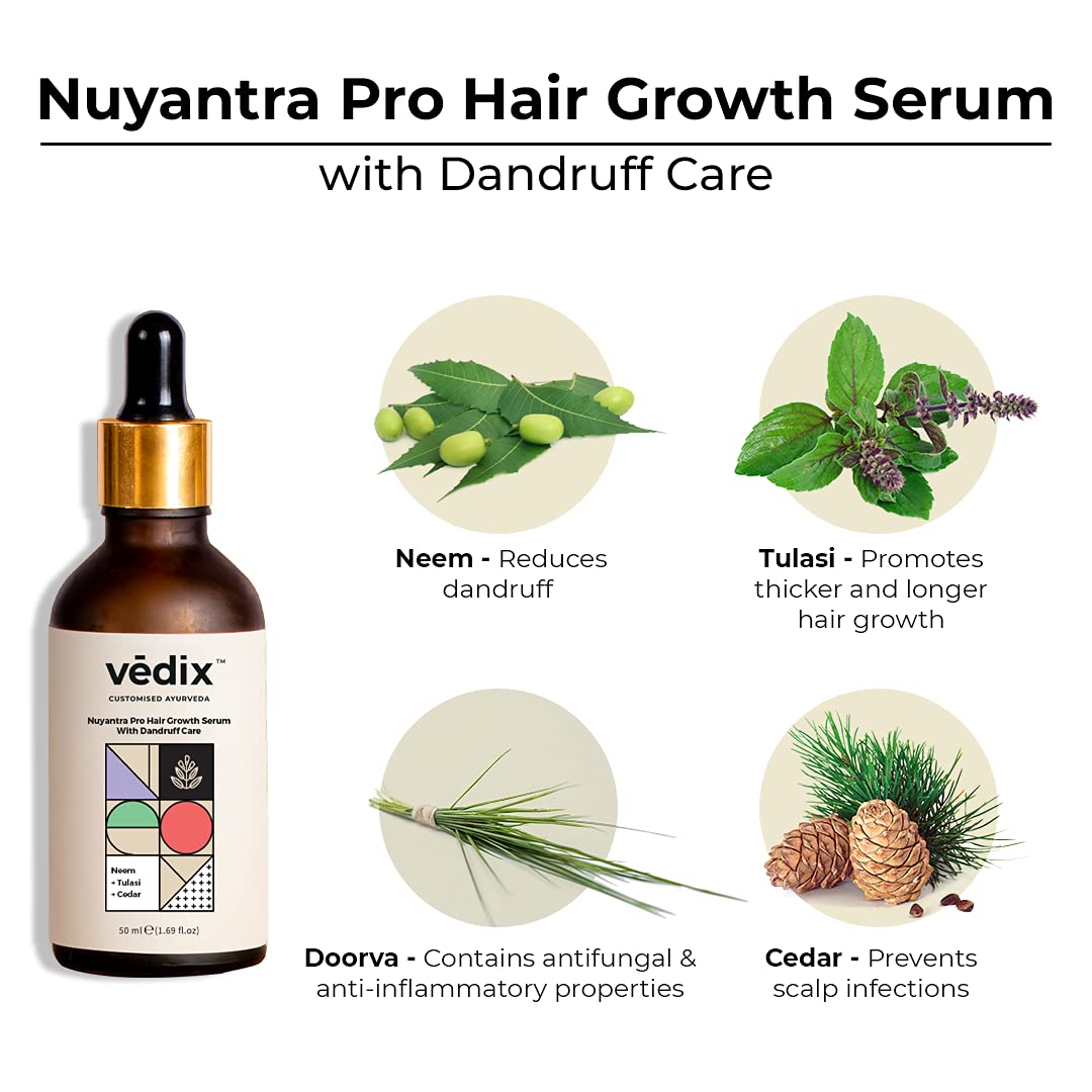 Vedix Customized Hair Fall & Dandruff Control For Normal/Oily Hair, Dry Scalp & Curly Hair, Fenugreek & Sesamum, Anti-Hairfall Shampoo & Nuyantra Pro Hair Growth Serum x Dandruff Care, 240ml