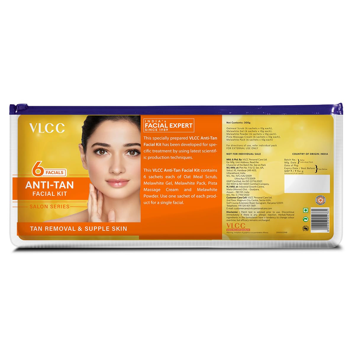 VLCC Salon Series Anti Tan Facial Kit ( 6 Facials ) - 300g - At Home Anti-Tan Facial Kit | Fights Sun Tan, Uneven Skin Tone | Refines and Brightens Skin Tone For Glowing Complexion