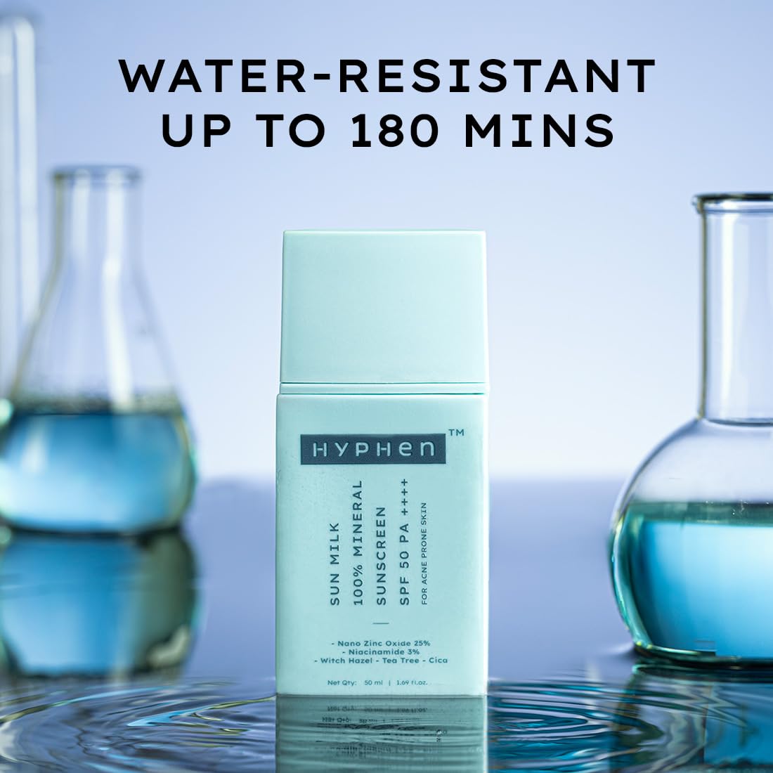 Hyphen Sun Milk 100% Mineral Sunscreen Spf 50 Pa++++ Uv+ Bluelight Protection, 25% Nano Zinc Oxide | Sensitive, Acne Prone & Oily Skin, Water Resistant Sun Protect | For Women And Men - 50 Ml