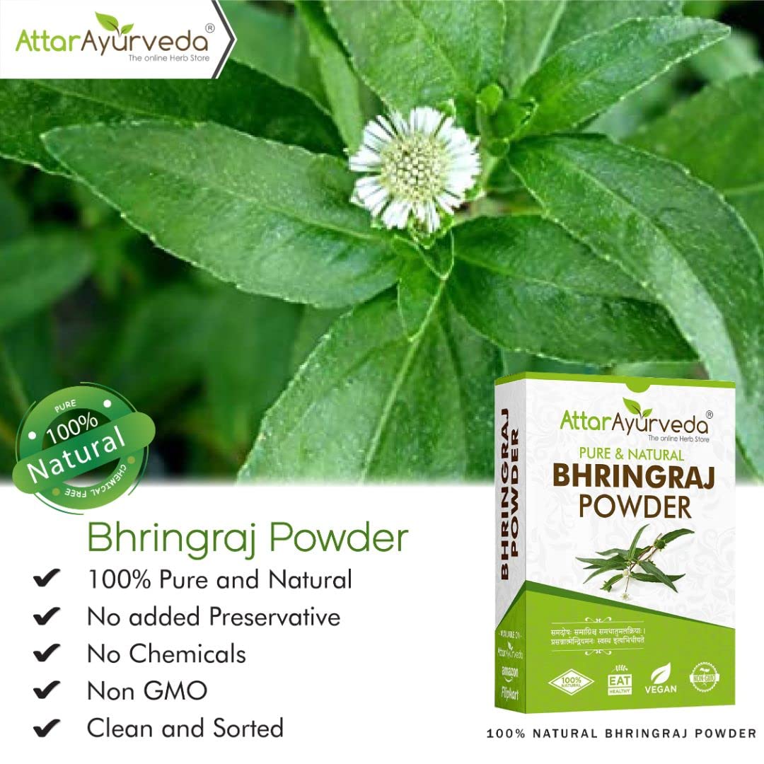 Attar Ayurveda Natural Bhringraj Powder for hair growth (100 Grams) | For Hair Mask and Eating | 100% Pure and Natural | No Chemical, No Preservatives