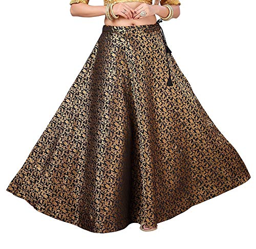FEMEZONE Womens Brocade/Chanderi Silk Ethnic/Traditional Lehenga/Skirt for Party/Festival/Function