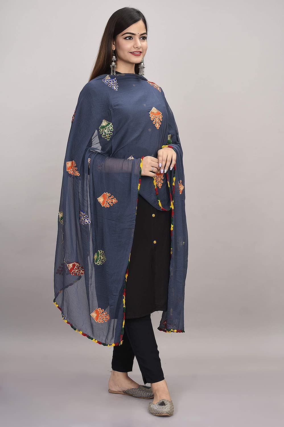 DIAMO Women's  Phulkari Chiffon Dupatta